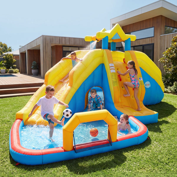 Keezi Inflatable Kids Pool Water Slide Splash Castle Football 622cmx542cm Awezingly