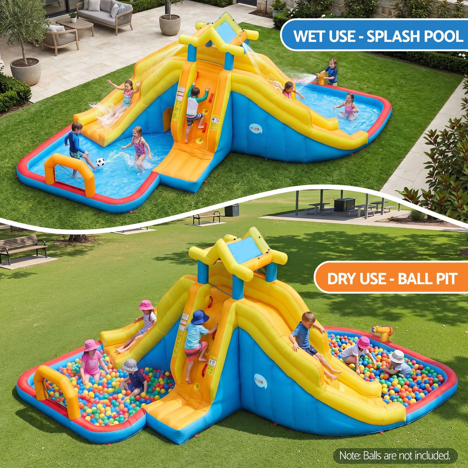 Keezi Inflatable Kids Pool Water Slide Splash Castle Football 622cmx542cm Awezingly