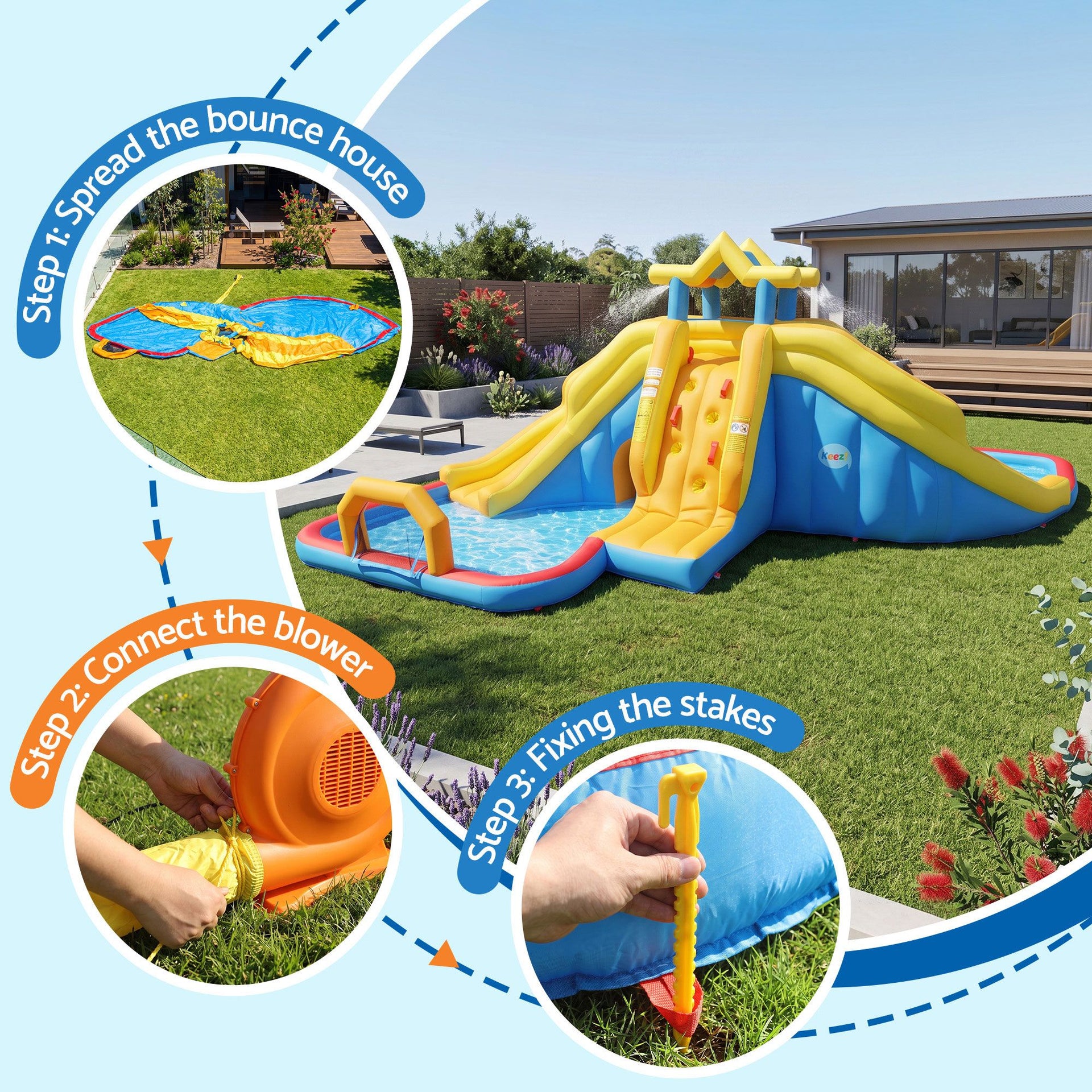 Keezi Inflatable Kids Pool Water Slide Splash Castle Football 622cmx542cm Awezingly
