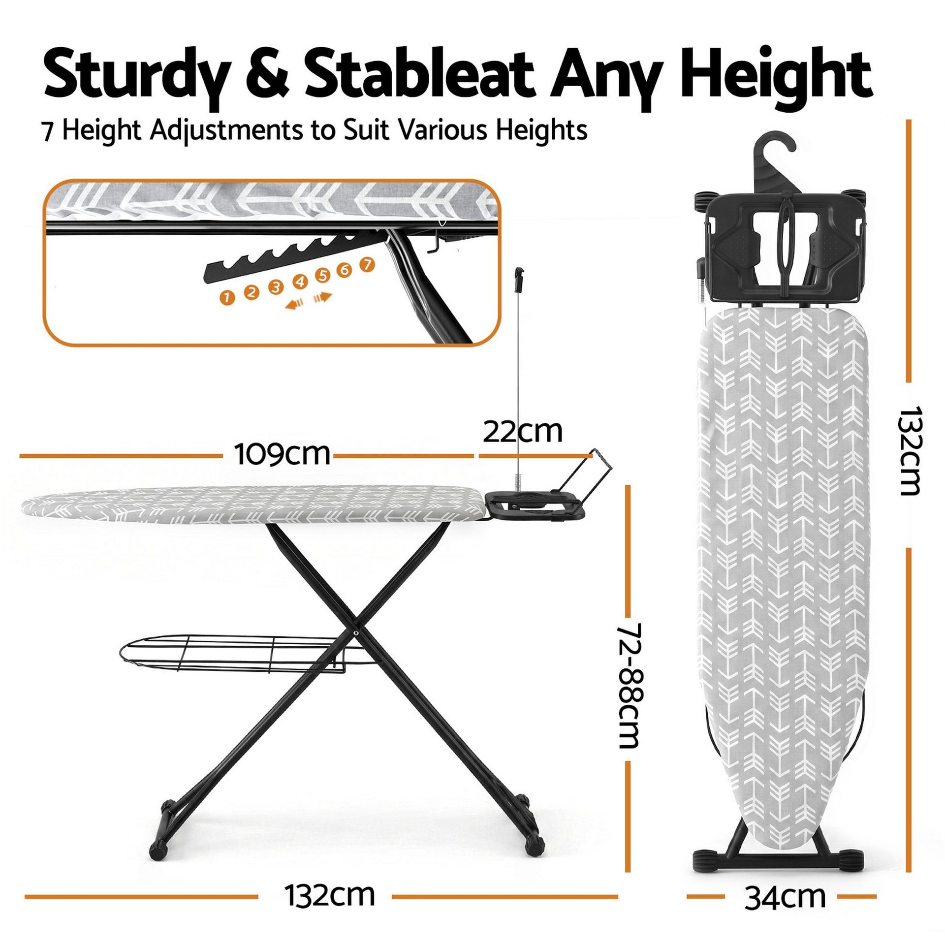 Artiss Foldable Ironing Board with Iron Rest Ironing Board for Laundry Room Arrow Awezingly