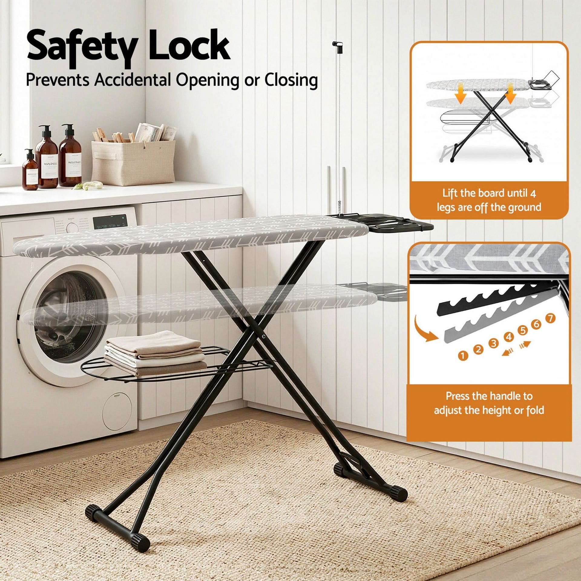 Artiss Foldable Ironing Board with Iron Rest Ironing Board for Laundry Room Arrow Awezingly