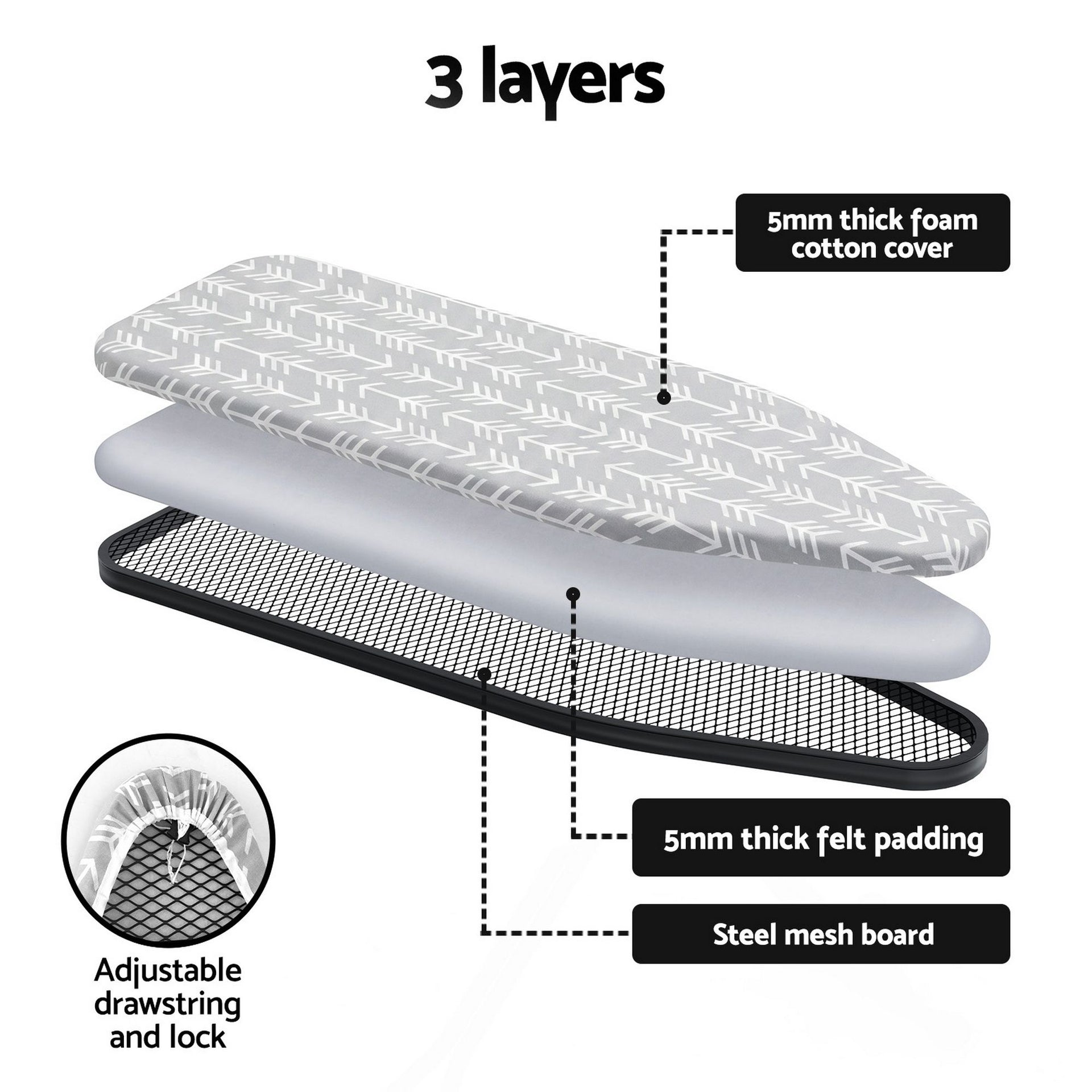 Artiss Foldable Ironing Board with Iron Rest Ironing Board for Laundry Room Arrow Awezingly