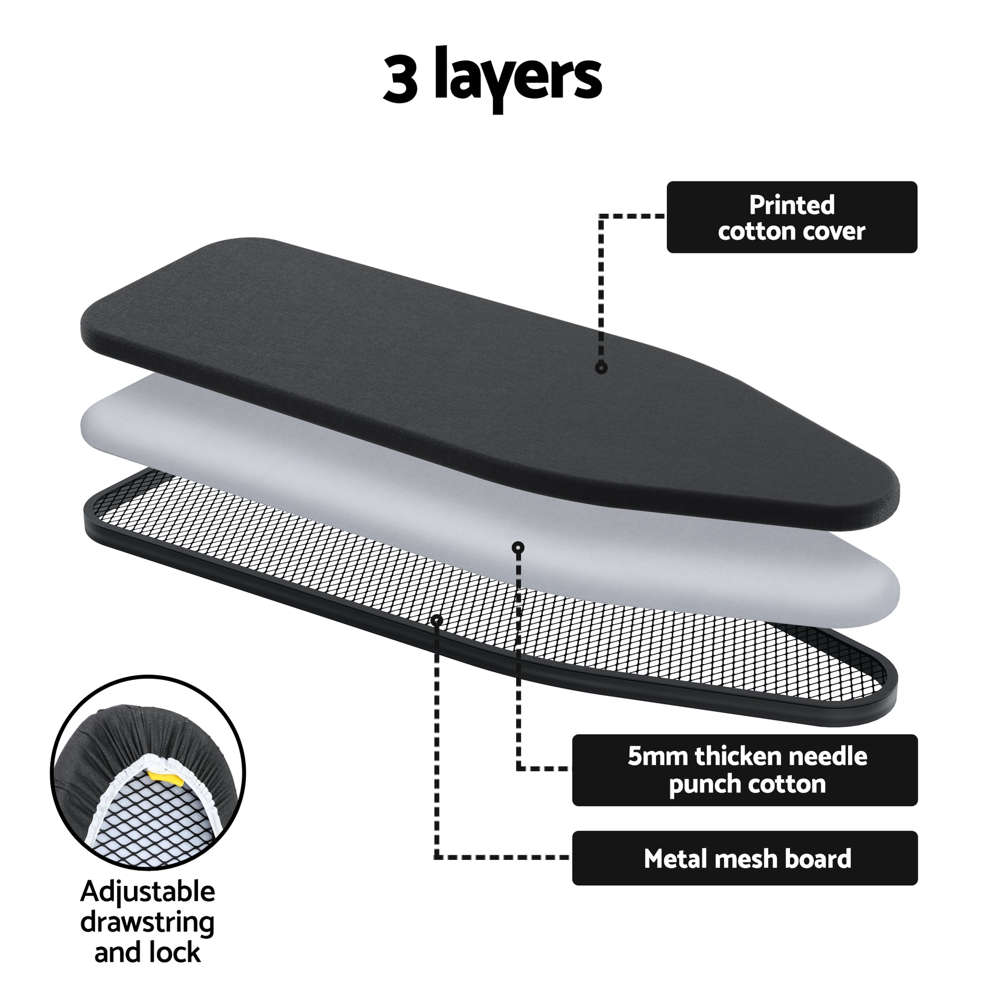 Artiss Ironing Board with Iron Rest with 3 Layers Extra Thick Cover Easy Storage Awezingly