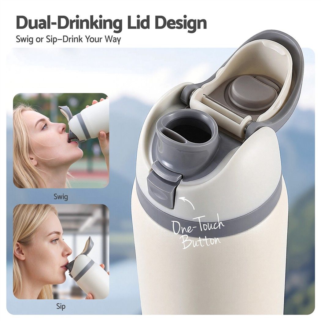 Everfit 950ML Insulated Water Bottle with Straw Stainless Steel Drink Bottle Awezingly