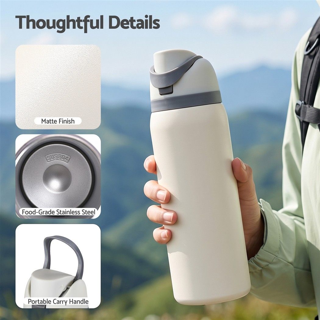 Everfit 950ML Insulated Water Bottle with Straw Stainless Steel Drink Bottle Awezingly
