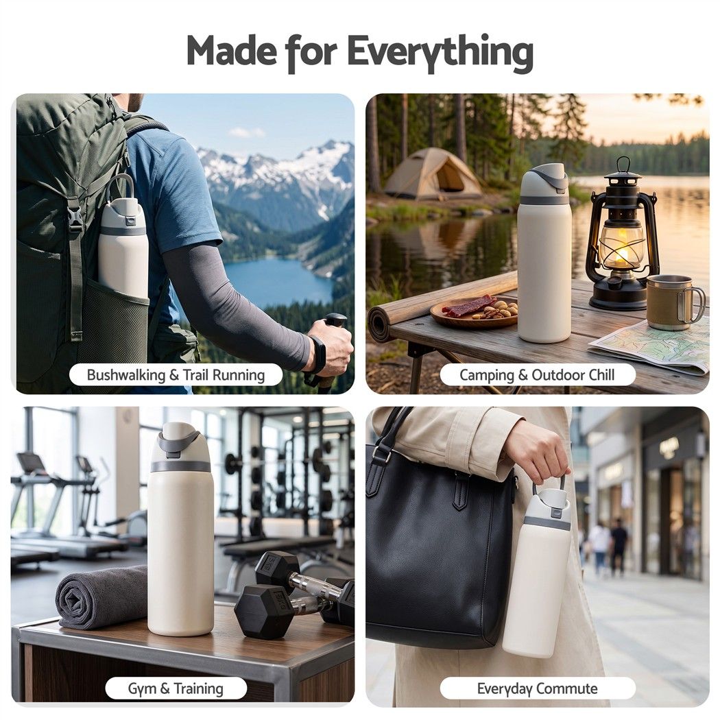 Everfit 950ML Insulated Water Bottle with Straw Stainless Steel Drink Bottle Awezingly