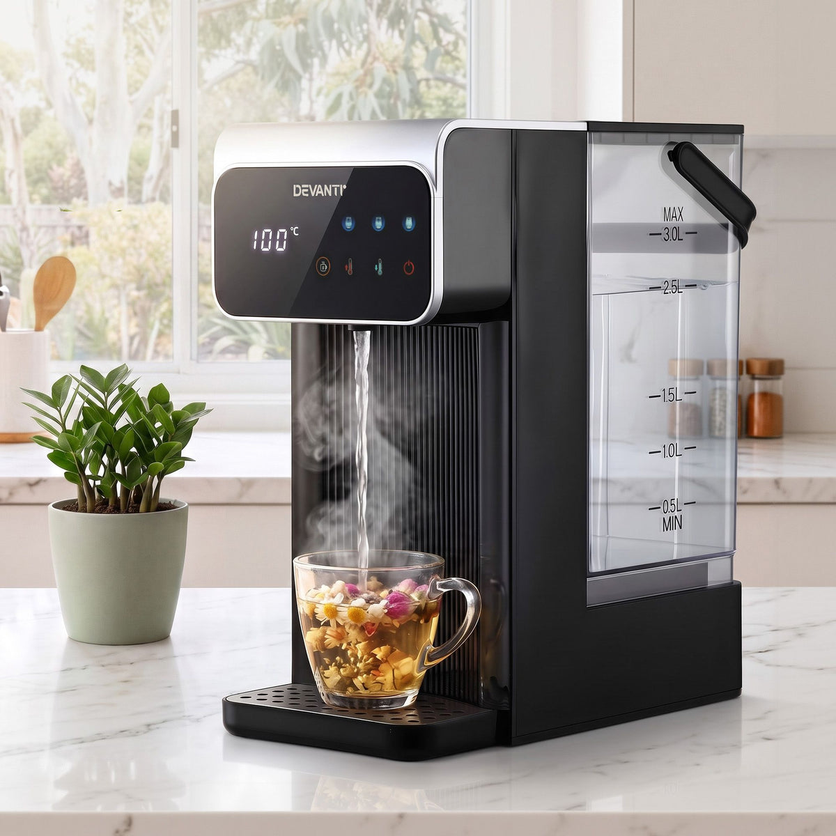 Devanti Instant Hot Water Dispenser 3L Heating Kettle 2400W Touch Control Water Black Awezingly
