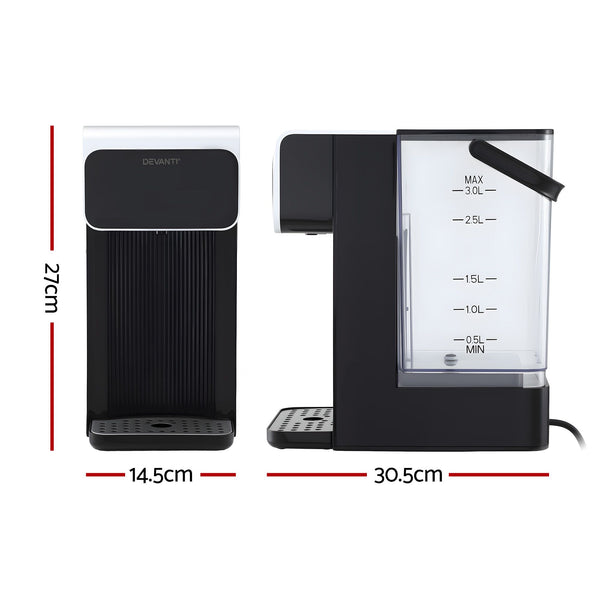 Devanti Instant Hot Water Dispenser 3L Heating Kettle 2400W Touch Control Water Black Awezingly