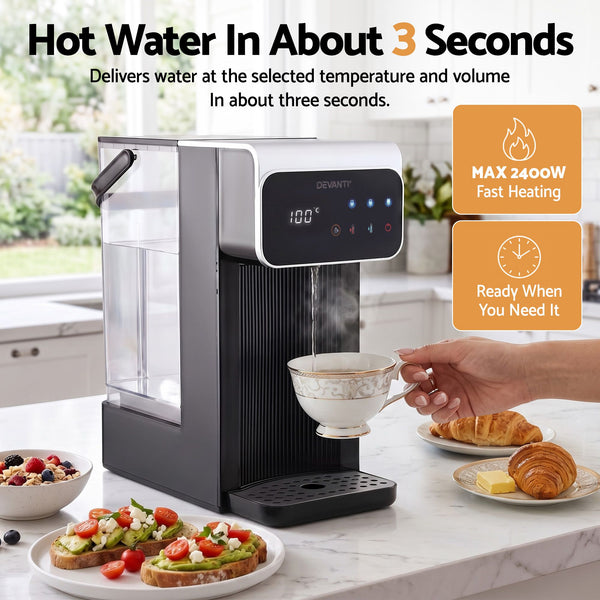 Devanti Instant Hot Water Dispenser 3L Heating Kettle 2400W Touch Control Water Black Awezingly