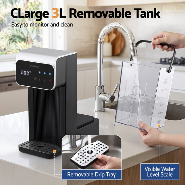 Devanti Instant Hot Water Dispenser 3L Heating Kettle 2400W Touch Control Water Black Awezingly