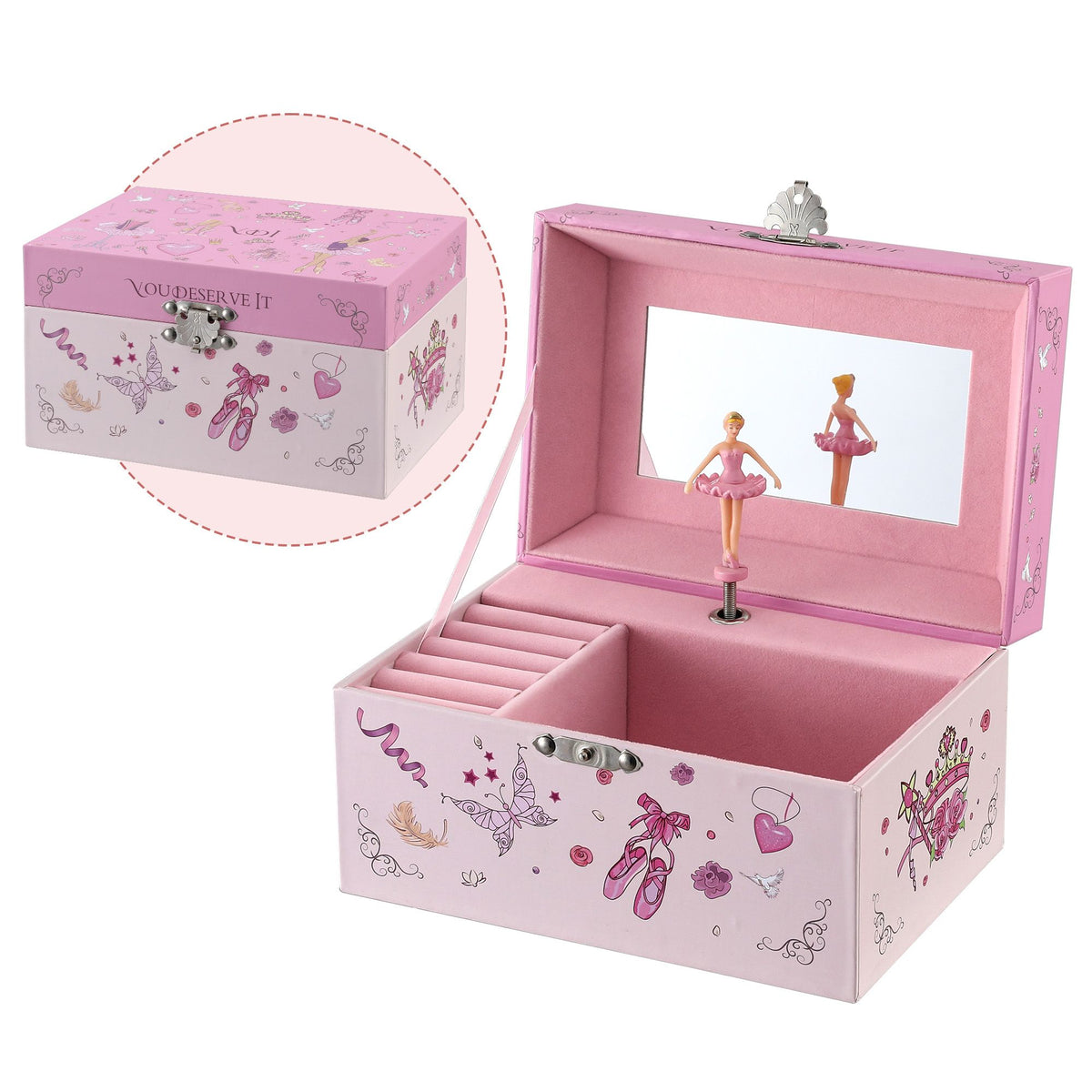 Keezi Kids Jewellery Box Organiser for Girls Kids Music Box Princess Pink Awezingly