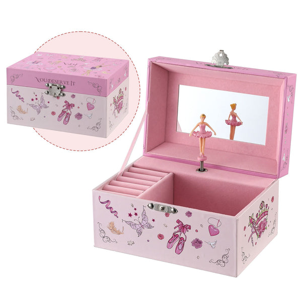 Keezi Kids Jewellery Box Organiser for Girls Kids Music Box Princess Pink Awezingly