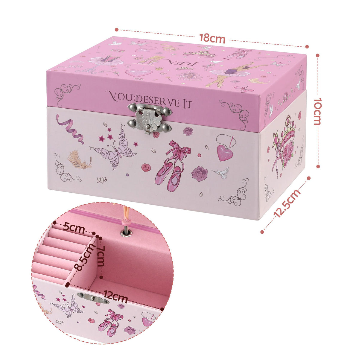 Keezi Kids Jewellery Box Organiser for Girls Kids Music Box Princess Pink Awezingly