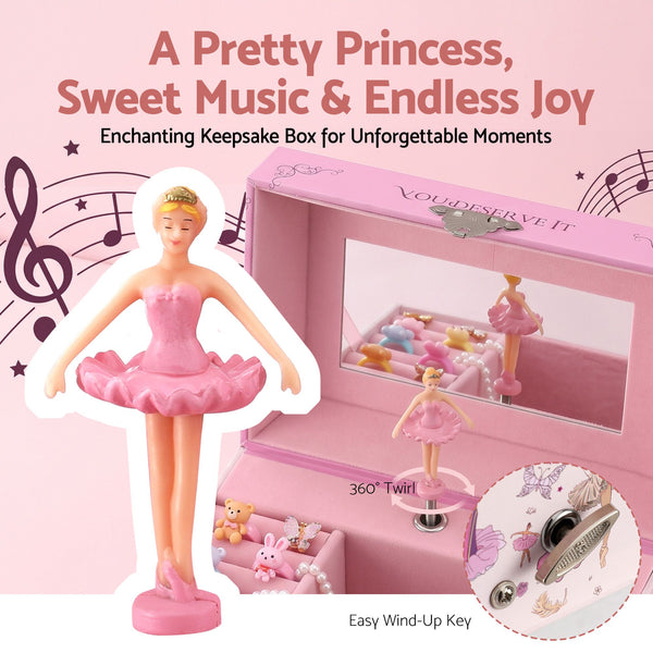 Keezi Kids Jewellery Box Organiser for Girls Kids Music Box Princess Pink Awezingly