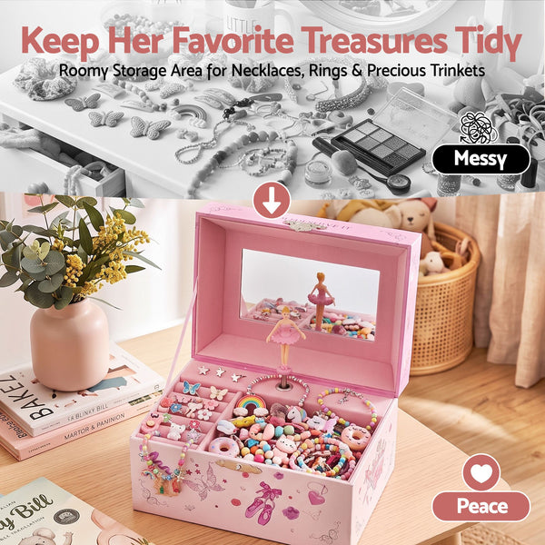 Keezi Kids Jewellery Box Organiser for Girls Kids Music Box Princess Pink Awezingly