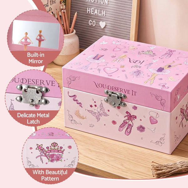 Keezi Kids Jewellery Box Organiser for Girls Kids Music Box Princess Pink Awezingly