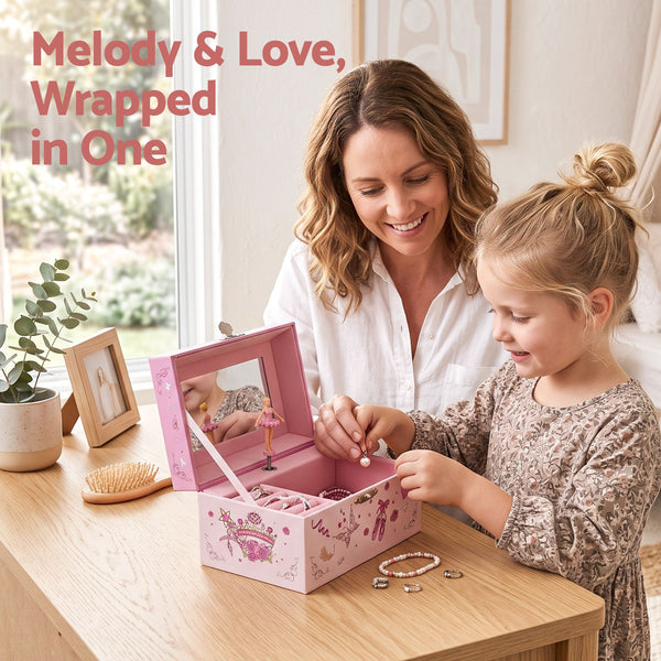 Keezi Kids Jewellery Box Organiser for Girls Kids Music Box Princess Pink Awezingly
