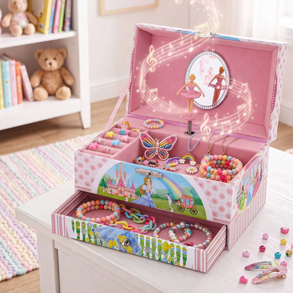 Keezi Kids Jewellery Box Organiser for Girls Kids Music Box with Drawer Awezingly