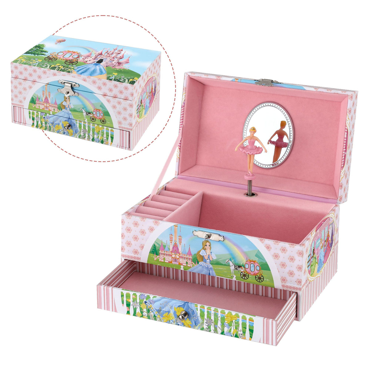 Keezi Kids Jewellery Box Organiser for Girls Kids Music Box with Drawer Awezingly