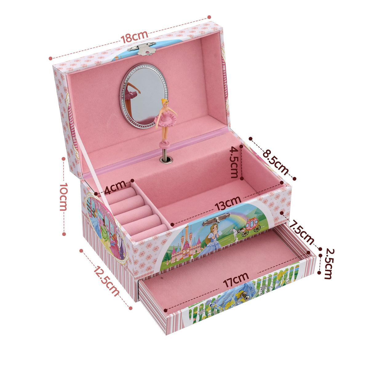 Keezi Kids Jewellery Box Organiser for Girls Kids Music Box with Drawer Awezingly