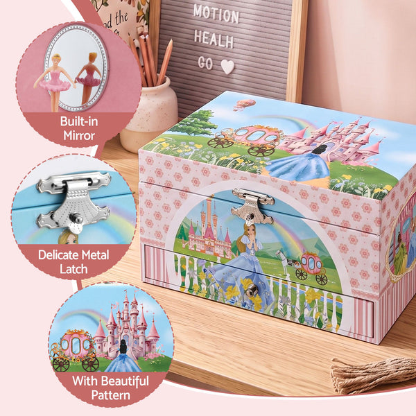 Keezi Kids Jewellery Box Organiser for Girls Kids Music Box with Drawer Awezingly