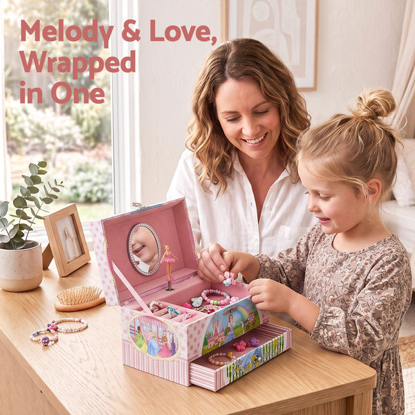 Keezi Kids Jewellery Box Organiser for Girls Kids Music Box with Drawer Awezingly