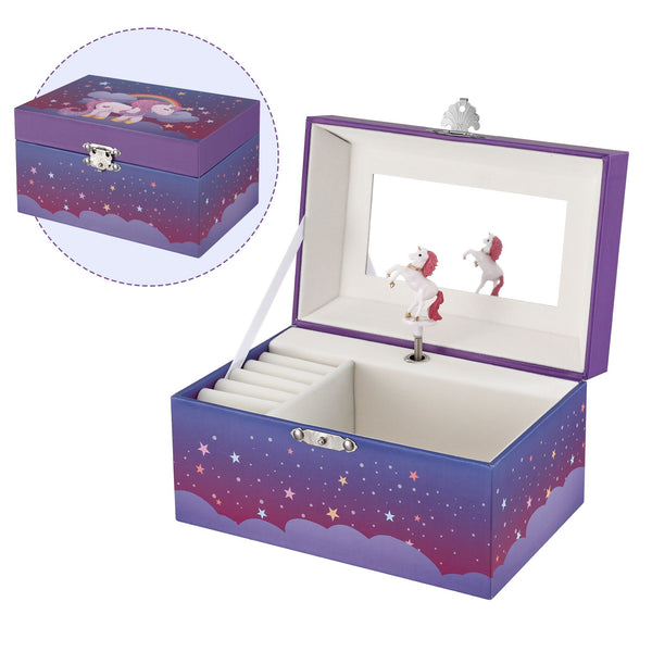 Keezi Kids Jewellery Box Organiser for Girls Kids Music Box Unicorn Purple Awezingly