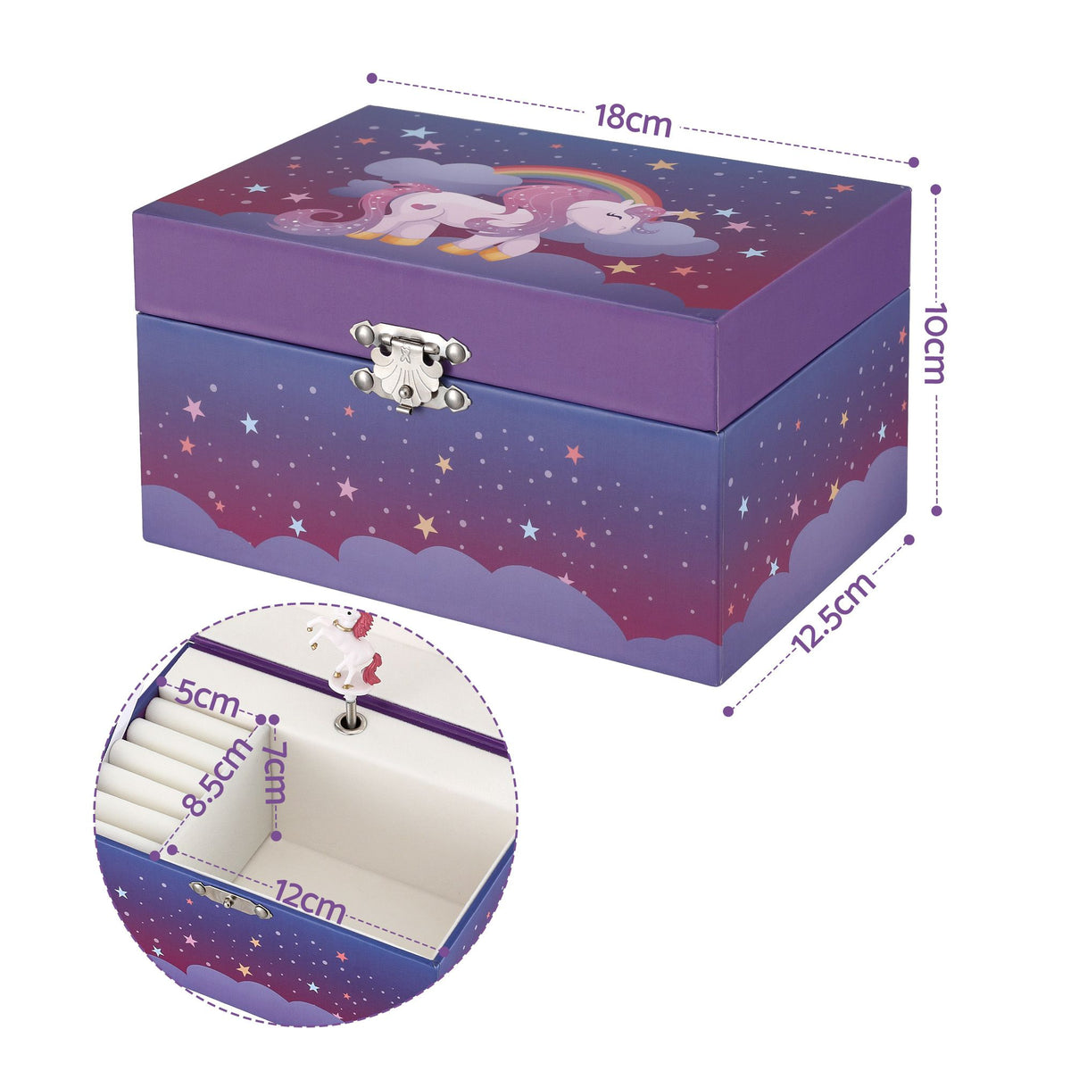 Keezi Kids Jewellery Box Organiser for Girls Kids Music Box Unicorn Purple Awezingly