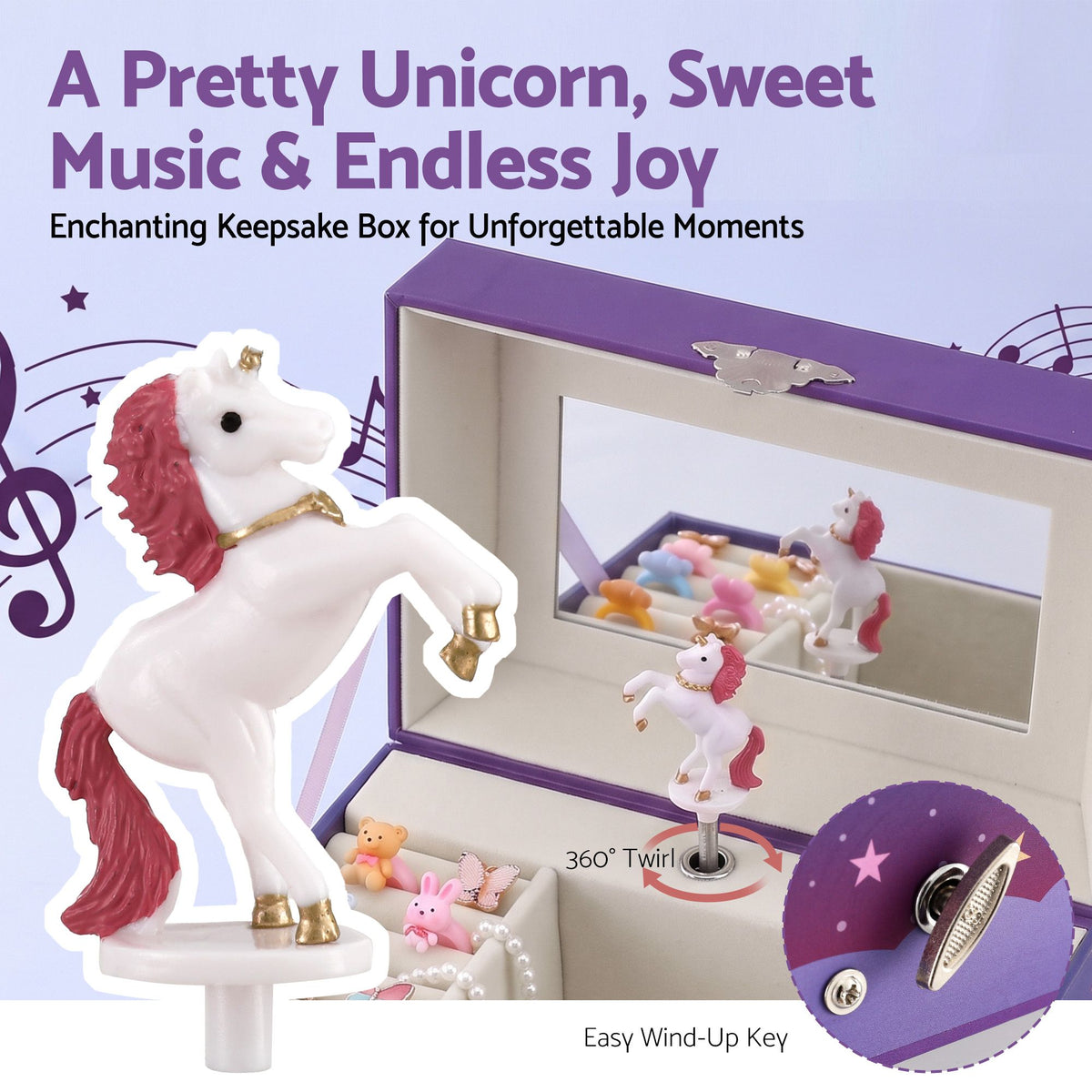 Keezi Kids Jewellery Box Organiser for Girls Kids Music Box Unicorn Purple Awezingly