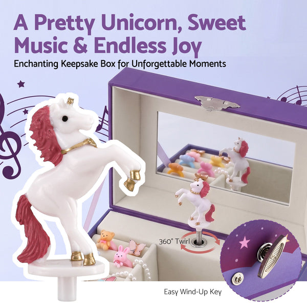 Keezi Kids Jewellery Box Organiser for Girls Kids Music Box Unicorn Purple Awezingly
