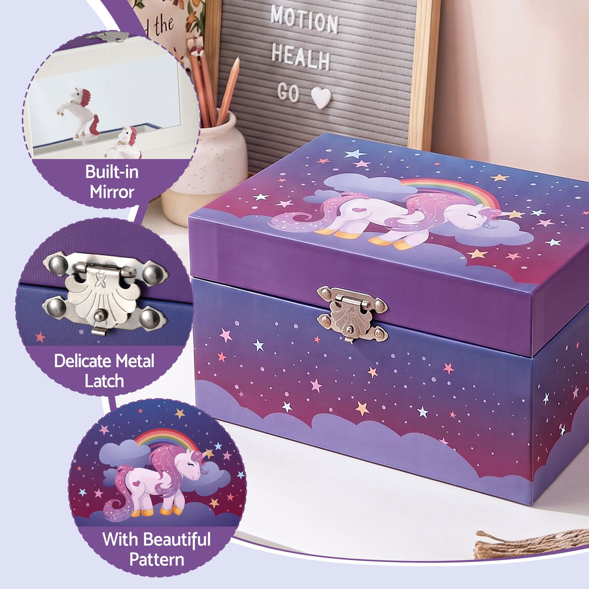 Keezi Kids Jewellery Box Organiser for Girls Kids Music Box Unicorn Purple Awezingly