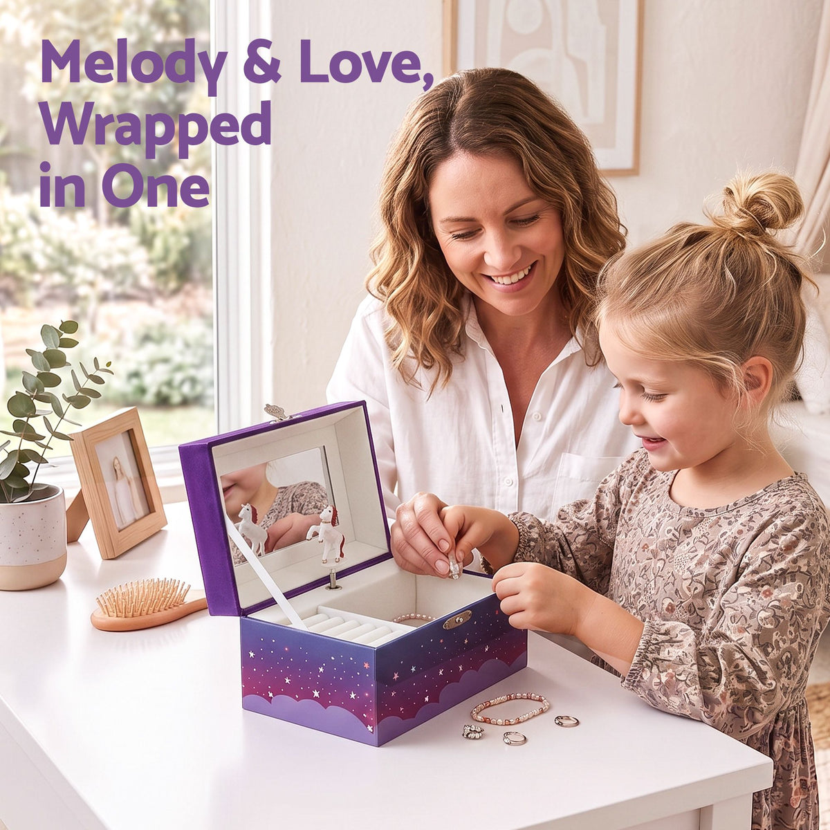 Keezi Kids Jewellery Box Organiser for Girls Kids Music Box Unicorn Purple Awezingly