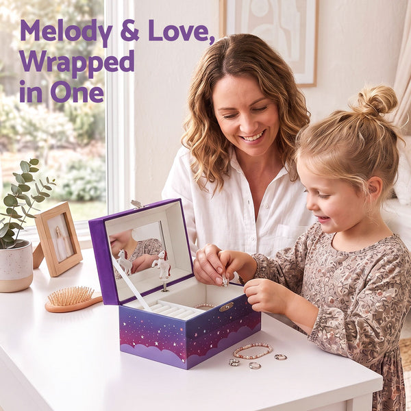Keezi Kids Jewellery Box Organiser for Girls Kids Music Box Unicorn Purple Awezingly