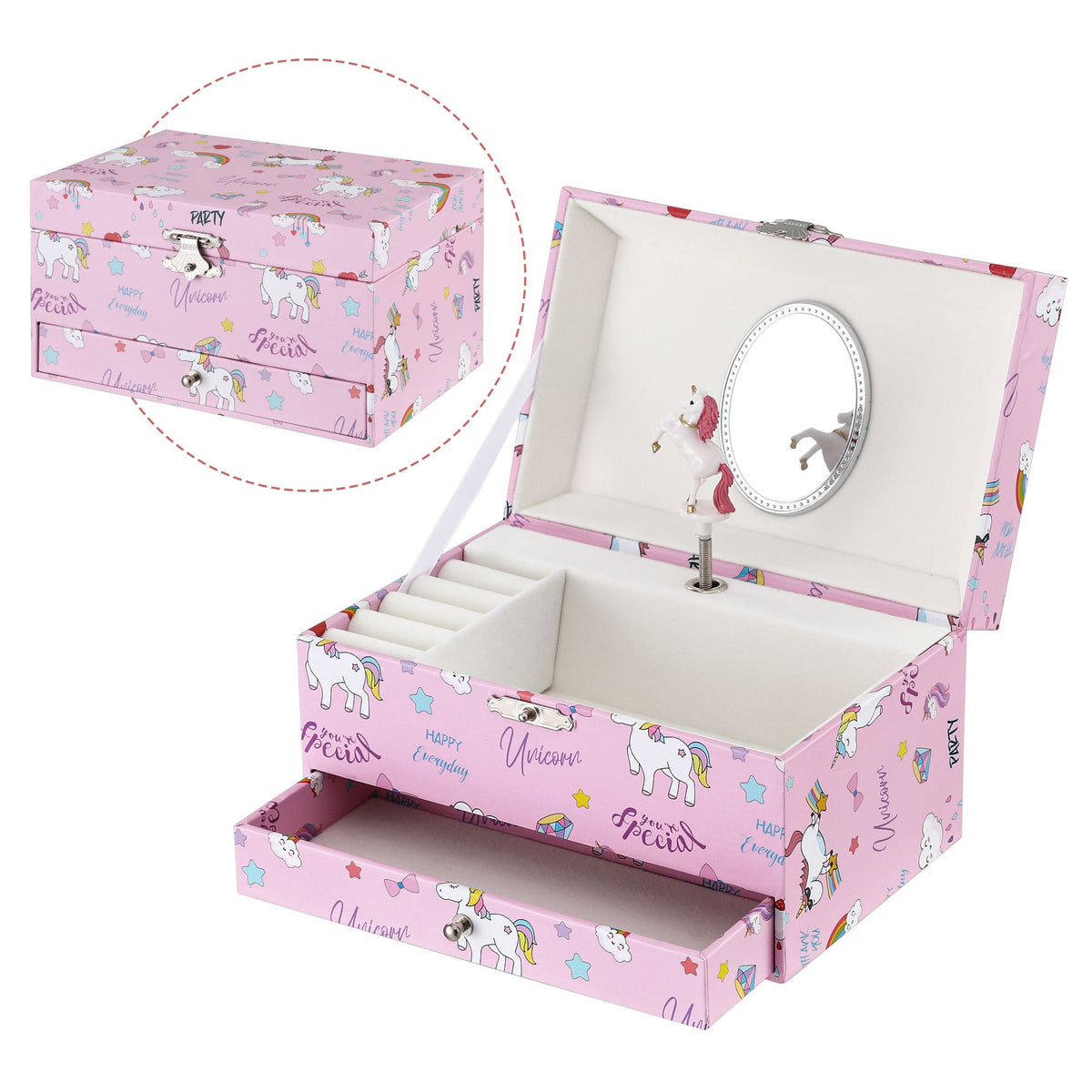Keezi Kids Jewellery Box Organiser for Girls Kids Music Box with Mirror Awezingly