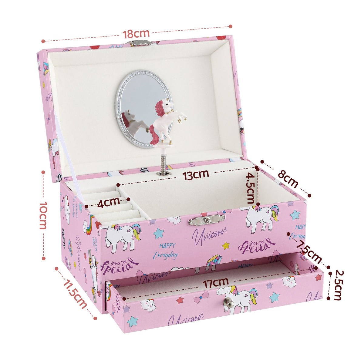 Keezi Kids Jewellery Box Organiser for Girls Kids Music Box with Mirror Awezingly