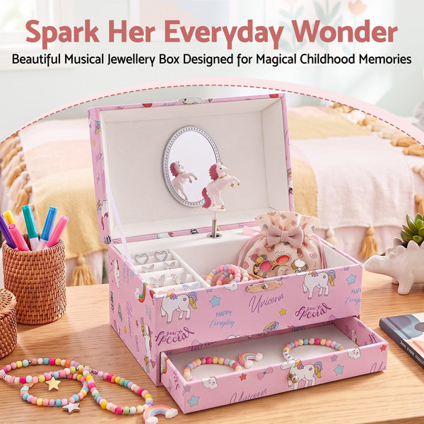Keezi Kids Jewellery Box Organiser for Girls Kids Music Box with Mirror Awezingly