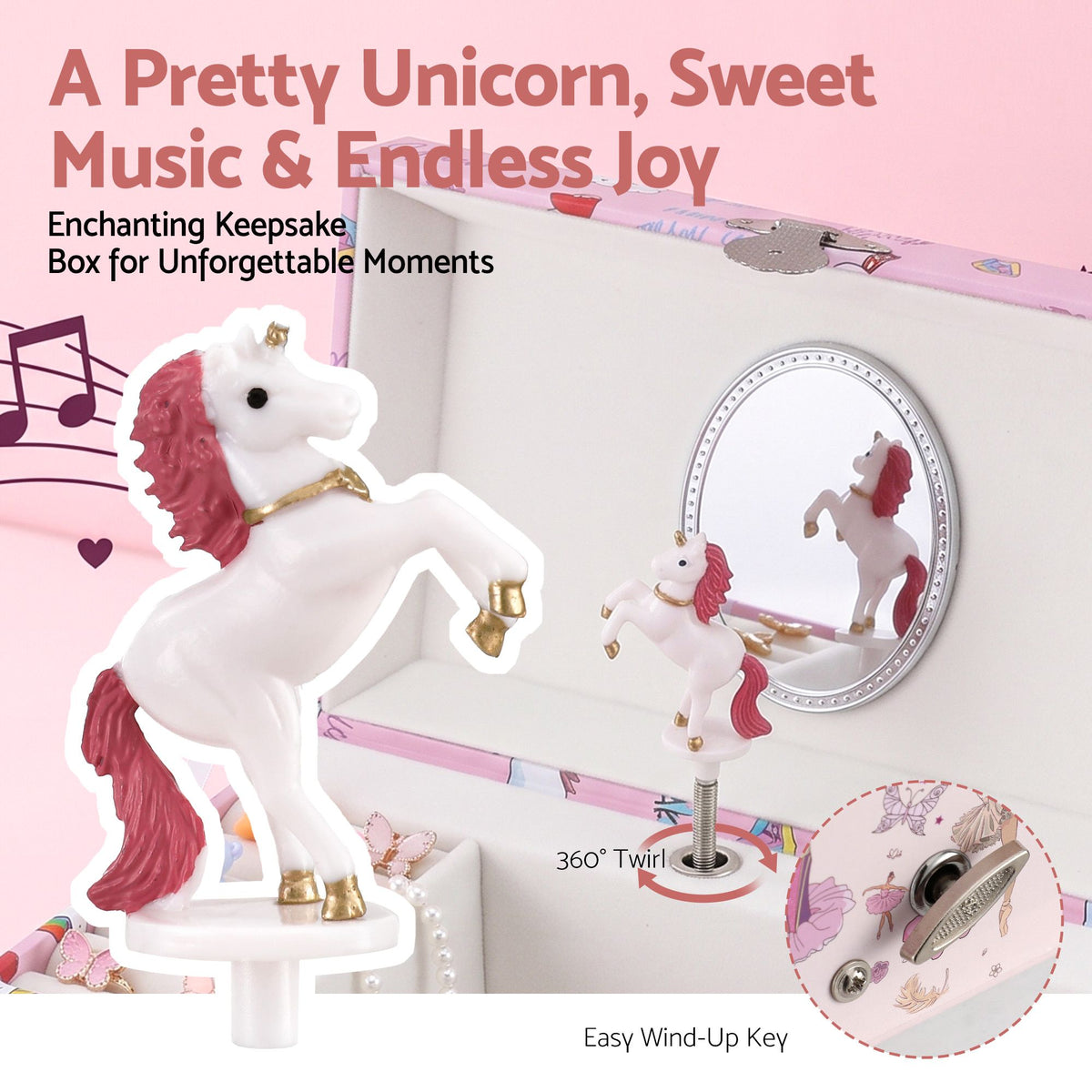 Keezi Kids Jewellery Box Organiser for Girls Kids Music Box with Mirror Awezingly