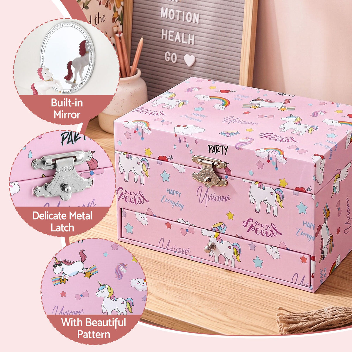 Keezi Kids Jewellery Box Organiser for Girls Kids Music Box with Mirror Awezingly