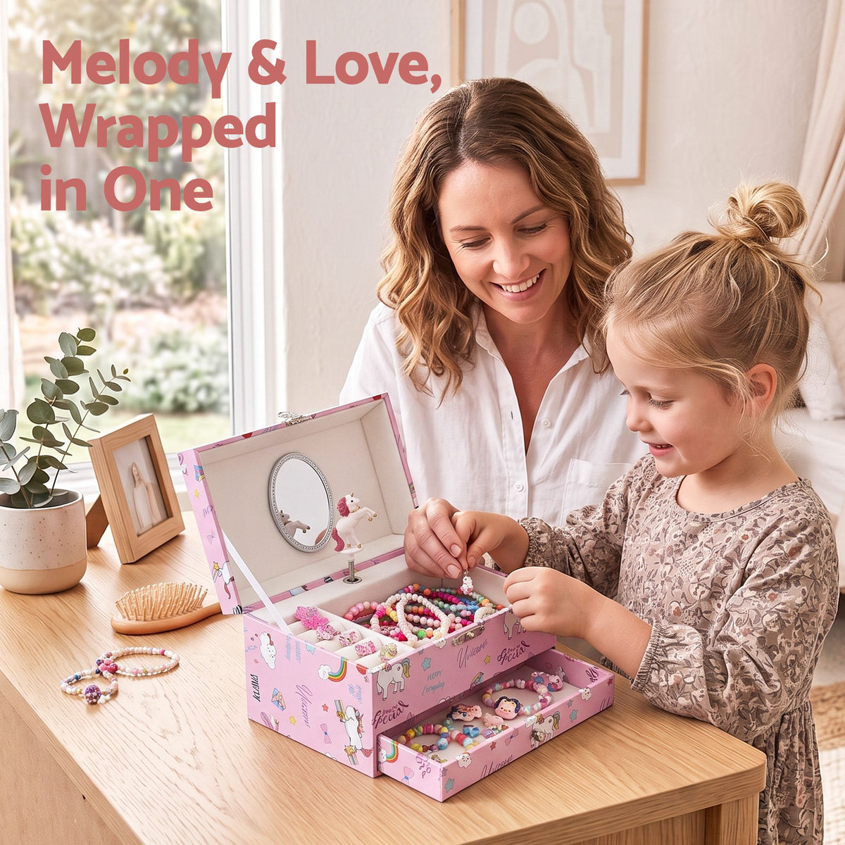 Keezi Kids Jewellery Box Organiser for Girls Kids Music Box with Mirror Awezingly
