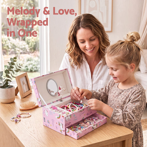 Keezi Kids Jewellery Box Organiser for Girls Kids Music Box with Mirror Awezingly