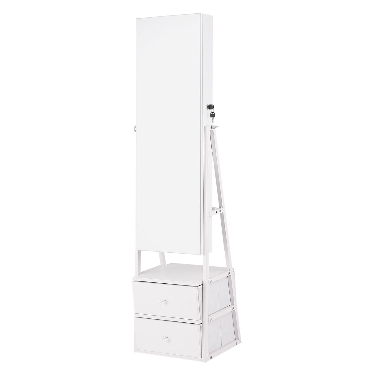 Artiss Lockable Jewelry Armoire with Mirror, Freestanding Organizer Cabinet with Drawers, White Awezingly