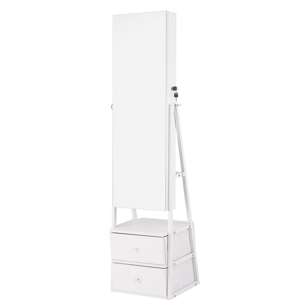 Artiss Lockable Jewelry Armoire with Mirror, Freestanding Organizer Cabinet with Drawers, White Awezingly