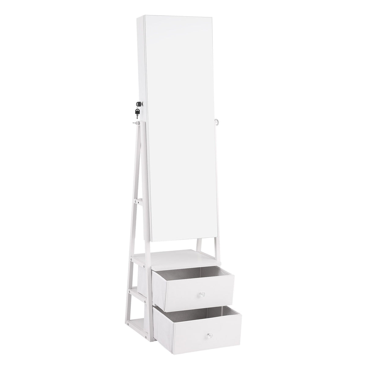 Artiss Lockable Jewelry Armoire with Mirror, Freestanding Organizer Cabinet with Drawers, White Awezingly