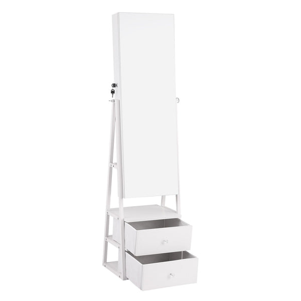 Artiss Lockable Jewelry Armoire with Mirror, Freestanding Organizer Cabinet with Drawers, White Awezingly