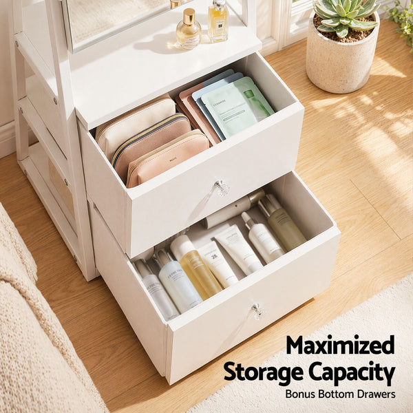 Artiss Lockable Jewelry Armoire with Mirror, Freestanding Organizer Cabinet with Drawers, White Awezingly