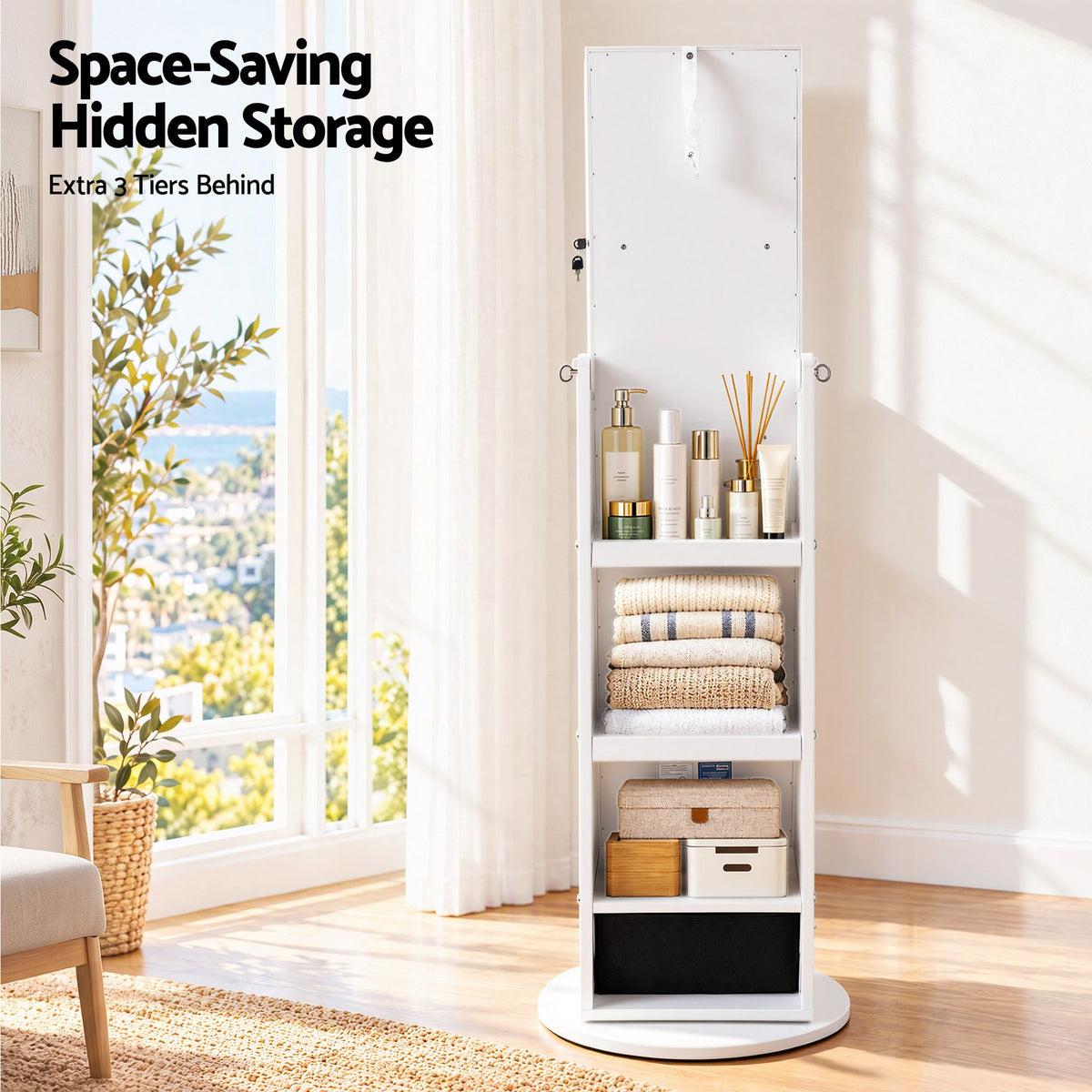Artiss 360° Rotating Jewelry Cabinet Full Length Mirror, White Awezingly