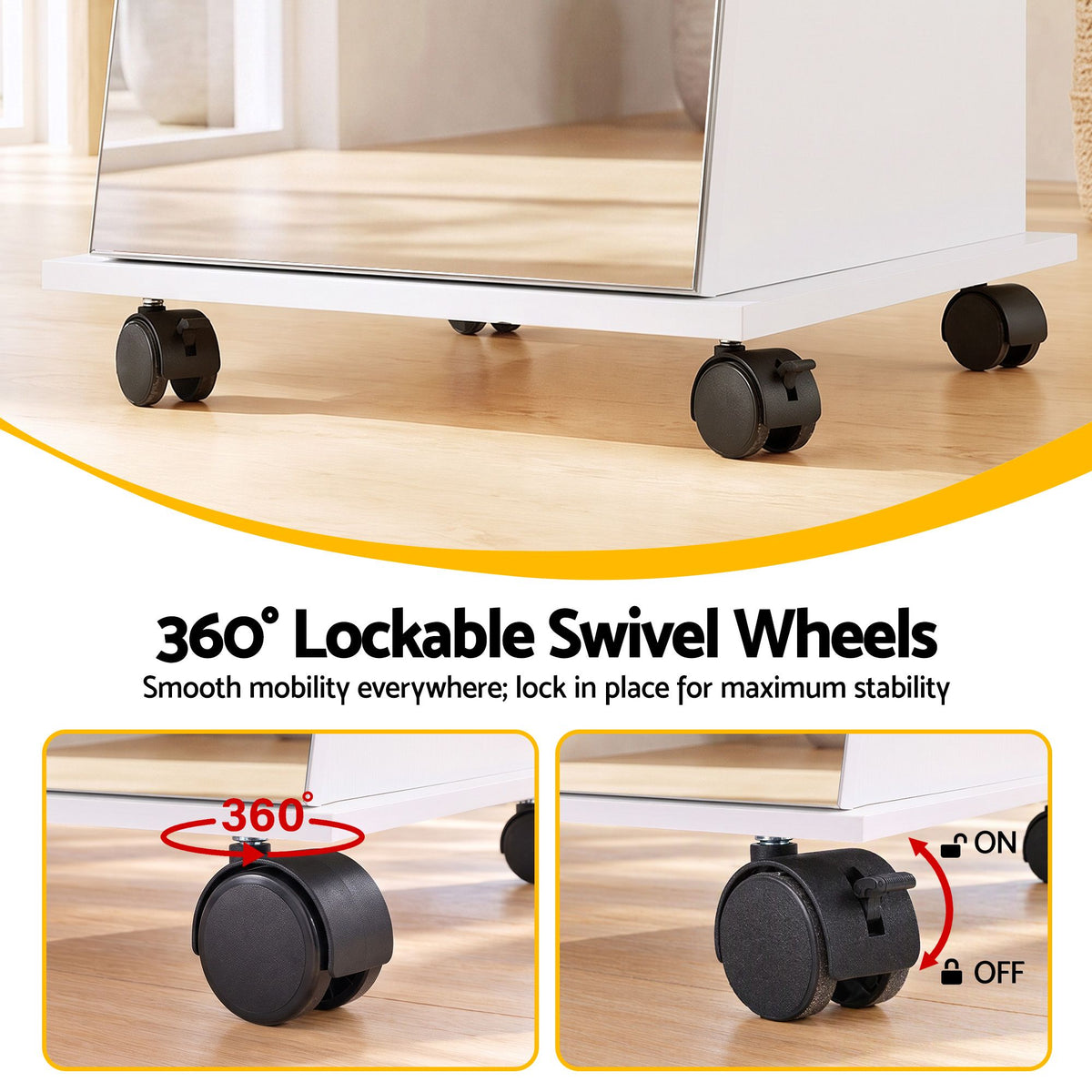 Artiss Jewelry Cabinet Frameless Full Length Mirror with Wheels, White Awezingly