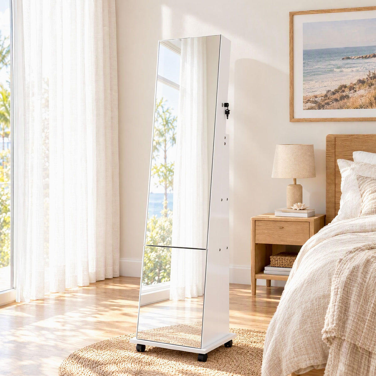 Artiss Jewelry Cabinet Frameless Full Length Mirror with Wheels, White Awezingly