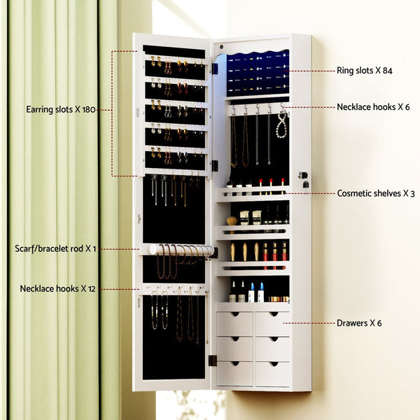 Artiss Jewellery Cabinet LED Mirror Lockable Does Not Apply