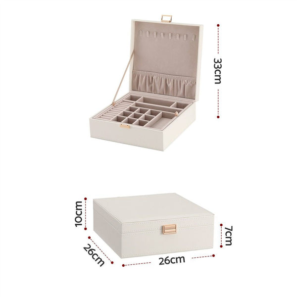 Embellir Jewellery Box 2 Layer Storage Organiser Leather Display White Awezingly
